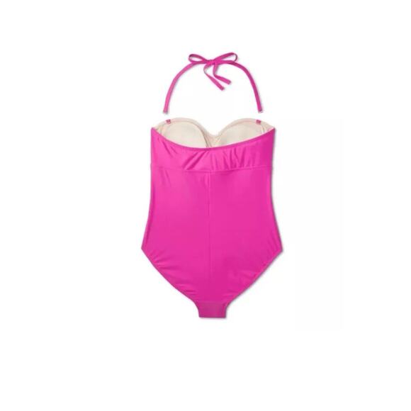 Kona Sol Hot Pink Full Coverage Tummy Control Twist-Front 1 Piece Swimsuit 22 - Picture 4 of 5